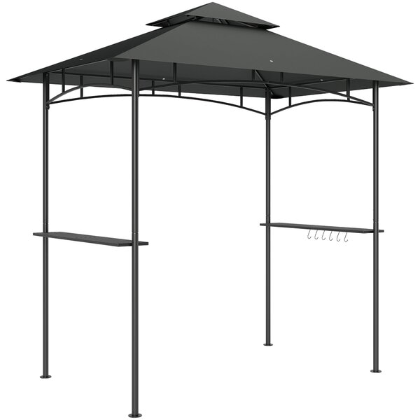 Outsunny BBQ pavilon s LED 240 x 150 x 258 cm, voděodolný a ohnivzdorný zahradní pavilon s dvouvrstvou střechou, bočními policemi, zahradní pergola s