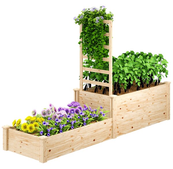 Outsunny Velký venkovní dřevěný květináč s mřížkou pro popínavé rostliny a 2 květinové boxy pro zahradu, terasu 222x63x132 cm Přírodní dřevo | Aosom
