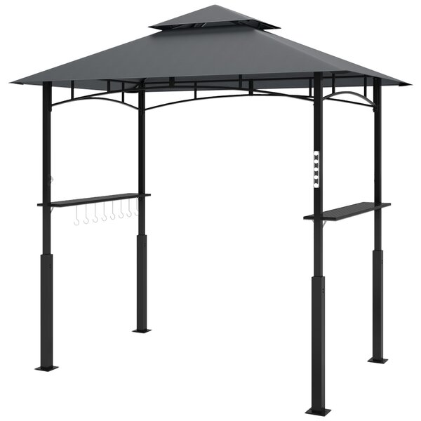 Grilovací pavilon Outsunny s LED 243 x 148 x 248 cm Voděodolný a nehořlavý zahradní pavilon s dvojitou střechou, postranními policemi, altánem s UV oc