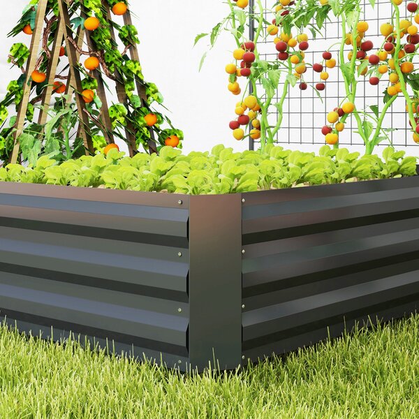 Outsunny Velký Zahradní Květináč z Pozinkované Oceli s Trellis pro Popínavé Rostliny a Otevřenou Základnou pro Terasu nebo Balkon 80x115x125 cm Tmavě