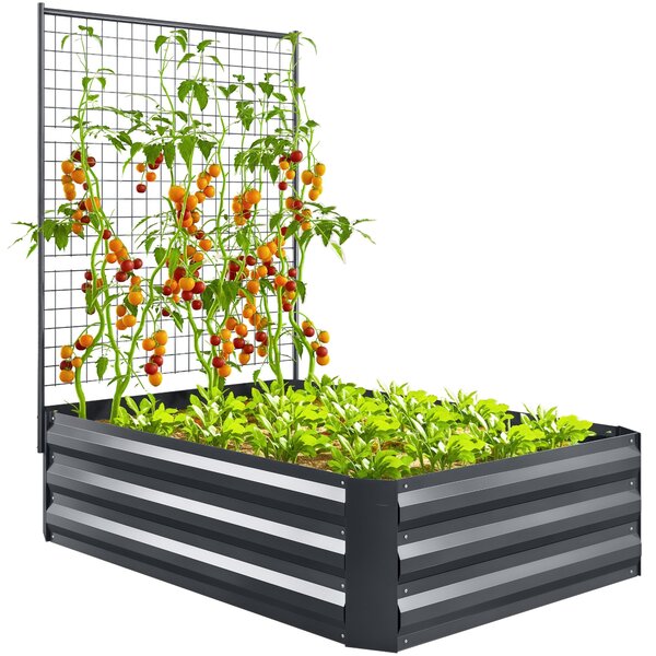 Outsunny Velký Zahradní Květináč z Pozinkované Oceli s Trellis pro Popínavé Rostliny a Otevřenou Základnou pro Terasu nebo Balkon 80x115x125 cm Tmavě