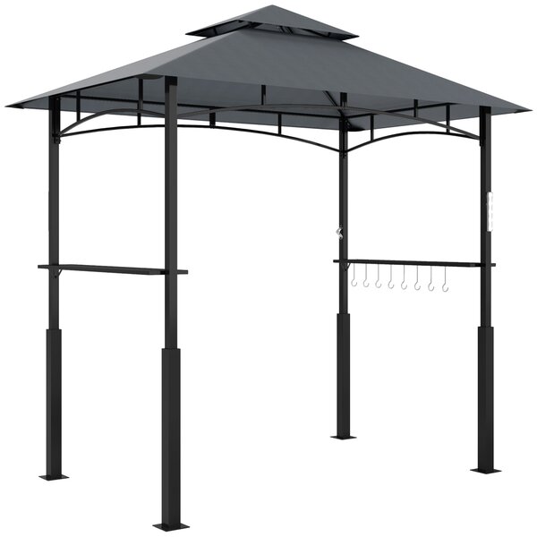 Grilovací pavilon Outsunny s LED 243 x 148 x 248 cm Voděodolný a nehořlavý zahradní pavilon s dvojitou střechou, postranními policemi, altánem s UV oc