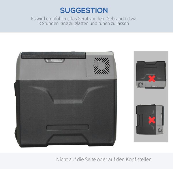 HOMCOM Chladnička s kompresorem 50 litrů Elektrická chlazená až na -20°C Mini chladnička s ECO módem, funkce chlazení, mrazící box 12/230 V pro auto
