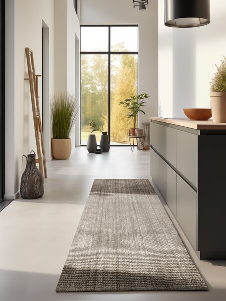 Hanse Home, Běhoun Bouclé Jute 105975 Grey Brown, 80x200, hnědá, chodba / předsíň