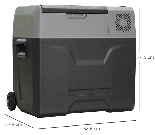 HOMCOM Chladnička s kompresorem 50 litrů Elektrická chlazená až na -20°C Mini chladnička s ECO módem, funkce chlazení, mrazící box 12/230 V pro auto