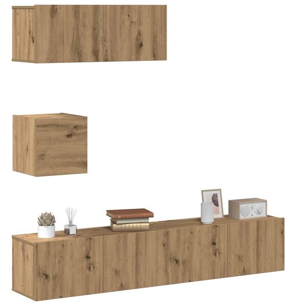 Sada 4 kusů nástěnné TV skříňka dub artisan kompozitní dřevo 3329156