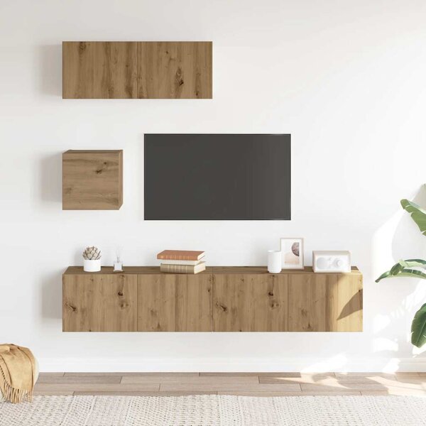 Sada 4 kusů nástěnné TV skříňka dub artisan kompozitní dřevo 3329156