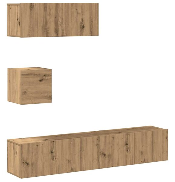 Sada 4 kusů nástěnné TV skříňka dub artisan kompozitní dřevo 3329156