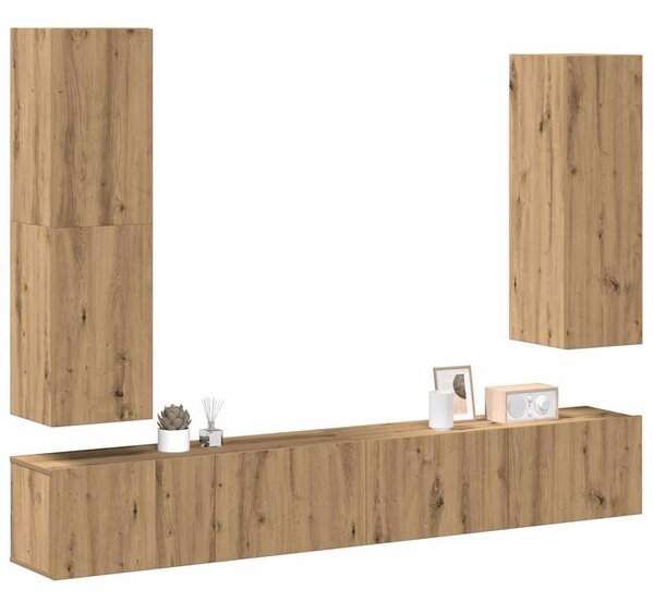 Sada 4 kusů nástěnné TV skříňka dub artisan kompozitní dřevo 3329154