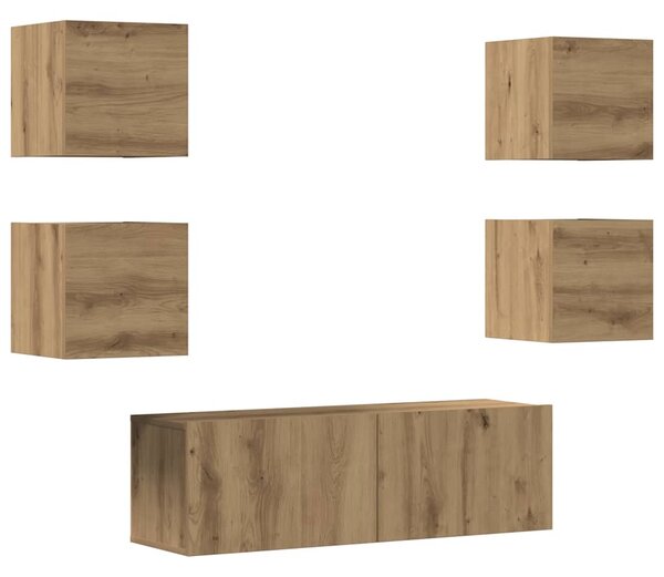 Sada 5 kusů nástěnné TV skříňka dub artisan kompozitní dřevo 3329146