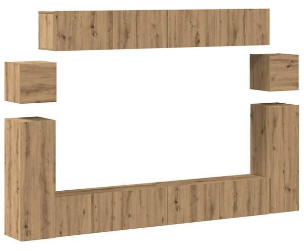 Sada 8 kusů nástěnné TV skříňka dub artisan kompozitní dřevo 3329148