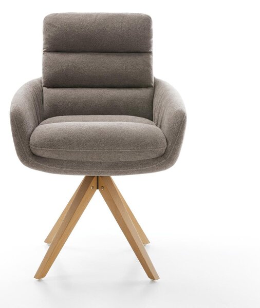 DELIFE Jídelní židle Abelia-Flex s područkami strukturovaná látka měkká taupe dřevěná podnož hranatá přírodní 360° otočná