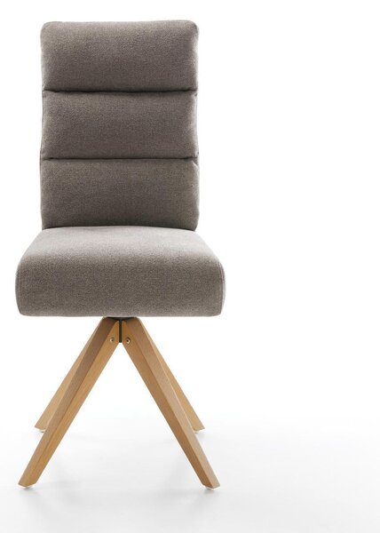 DELIFE Jídelní židle Pela-Flex strukturovaná látka měkký taupe dřevěná podnož hranatá přírodní 360° otočný taštičkové pružiny