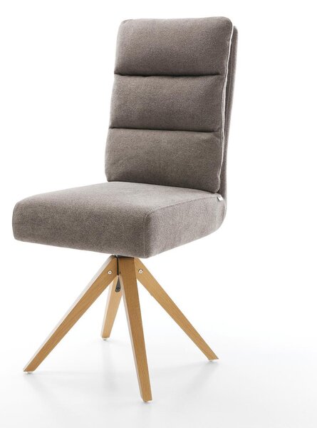 DELIFE Jídelní židle Pela-Flex strukturovaná látka měkký taupe dřevěná podnož hranatá přírodní 360° otočný taštičkové pružiny