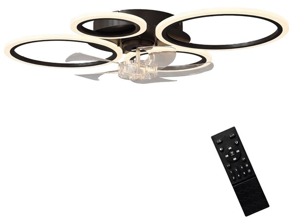 HOMCOM LED stropní ventilátor se světlem, tichý 30" (77 cm) s dálkovým ovládáním — 6 rychlostí, 3 teploty světla, DC motor, časovač — černý | Aosom