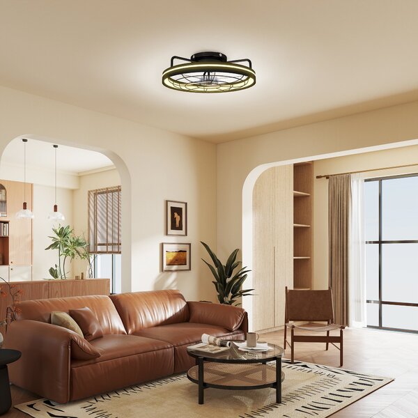 HOMCOM stropní ventilátor se světlem, dálkové ovládání, Ø48 cm, 40W LED, 3 teploty světla, časovač, 6 rychlostí, stmívatelný, tichý DC motor, černý |