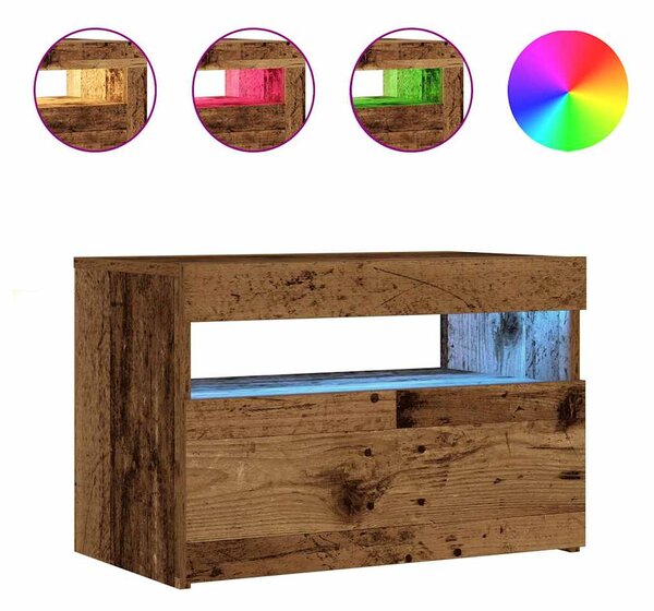 Noční stolek s LED staré dřevo 60 x 35 x 40 cm kompozitní dřevo 3329175