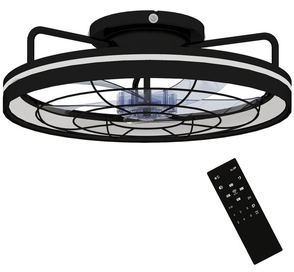 HOMCOM stropní ventilátor se světlem, dálkové ovládání, Ø48 cm, 40W LED, 3 teploty světla, časovač, 6 rychlostí, stmívatelný, tichý DC motor, černý |