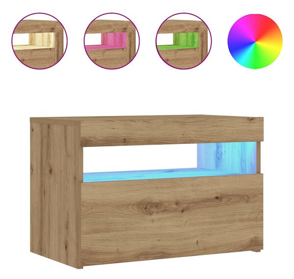 Noční stolek s LED dub artisan 60 x 35 x 40 cm kompozitní dřevo 3329176