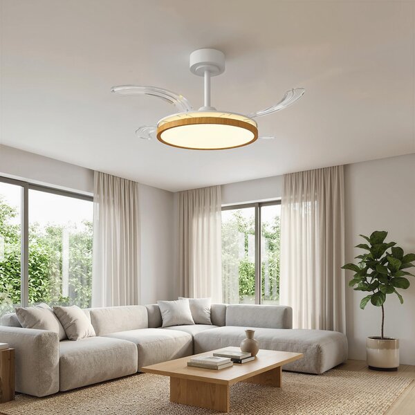 HOMCOM LED stropní ventilátor se světlem, 80 W, reverzní DC motor, tichý provoz, dálkové ovládání, 6 rychlostí, 3 teploty světla, časovač, Ø95 cm, pří