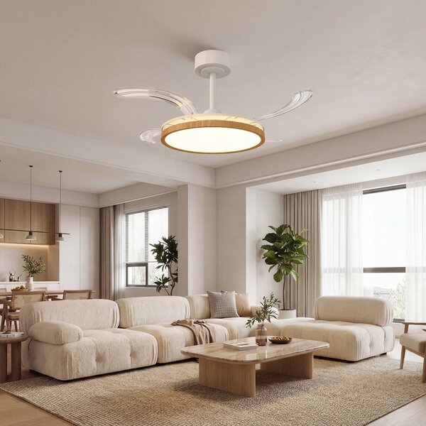 HOMCOM LED stropní ventilátor se světlem, 80 W, reverzní DC motor, tichý provoz, dálkové ovládání, 6 rychlostí, 3 teploty světla, časovač, Ø95 cm, pří