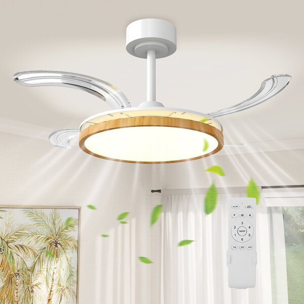 HOMCOM LED stropní ventilátor se světlem, 80 W, reverzní DC motor, tichý provoz, dálkové ovládání, 6 rychlostí, 3 teploty světla, časovač, Ø95 cm, pří