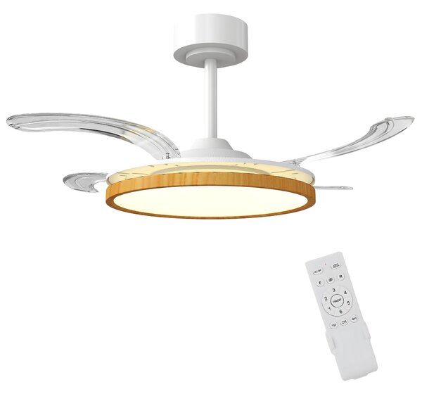 HOMCOM LED stropní ventilátor se světlem, 80 W, reverzní DC motor, tichý provoz, dálkové ovládání, 6 rychlostí, 3 teploty světla, časovač, Ø95 cm, pří