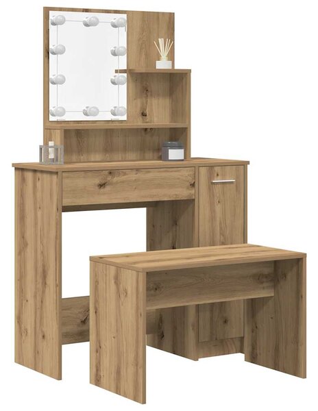 Set toaletního stolku s LED staré dřevo kompozitní dřevo 3329185