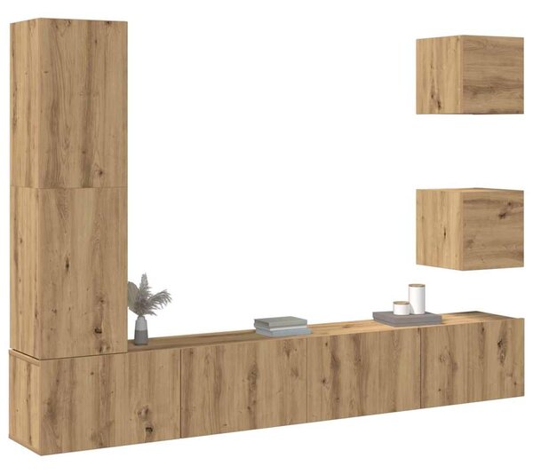 Sada 5 kusů nástěnné TV skříňka dub artisan kompozitní dřevo 3329202