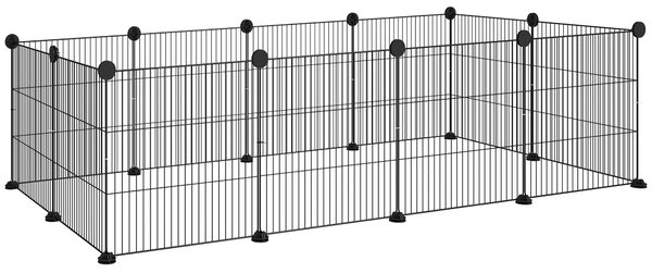 PawHut Kovový Plot pro Zvířata s 12 Panely - Malý Zvířecí Park - Odnímatelný DIY Design pro Ježky a Králíky 140x70x35 cm Černý | Aosom