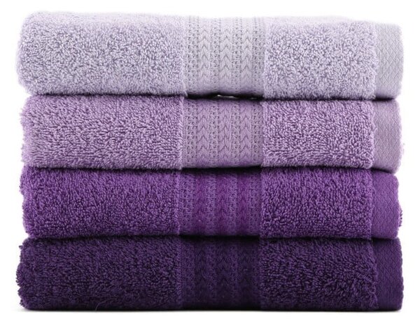 Sada 4 fialových bavlněných ručníků Rainbow, 50 x 90 cm