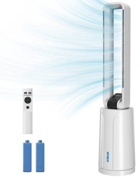 HOMCOM 3v1 přenosný výparný chladič vzduchu — zvlhčovač a ventilátor, 2 chladící vložky, nádrž 1,7 l, 15hod. časovač, 70° oscilace, dálkové ovládání
