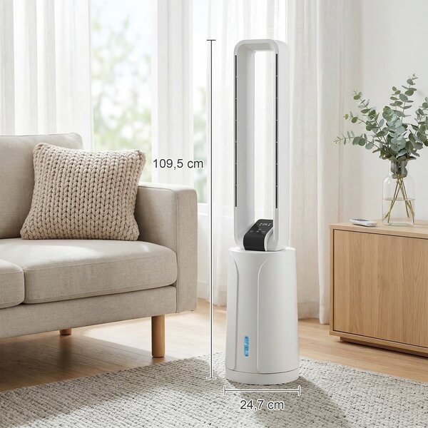 HOMCOM 3v1 přenosný výparný chladič vzduchu — zvlhčovač a ventilátor, 2 chladící vložky, nádrž 1,7 l, 15hod. časovač, 70° oscilace, dálkové ovládání