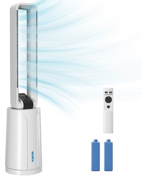 HOMCOM 3v1 přenosný výparný chladič vzduchu — zvlhčovač a ventilátor, 2 chladící vložky, nádrž 1,7 l, 15hod. časovač, 70° oscilace, dálkové ovládání