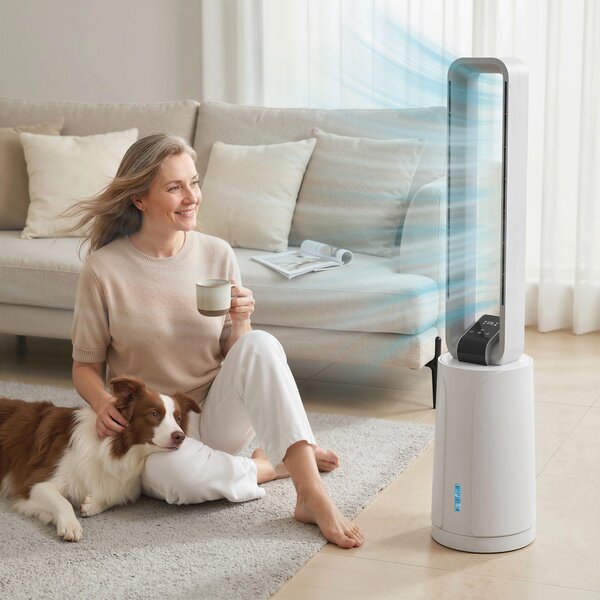 HOMCOM 3v1 přenosný výparný chladič vzduchu — zvlhčovač a ventilátor, 2 chladící vložky, nádrž 1,7 l, 15hod. časovač, 70° oscilace, dálkové ovládání