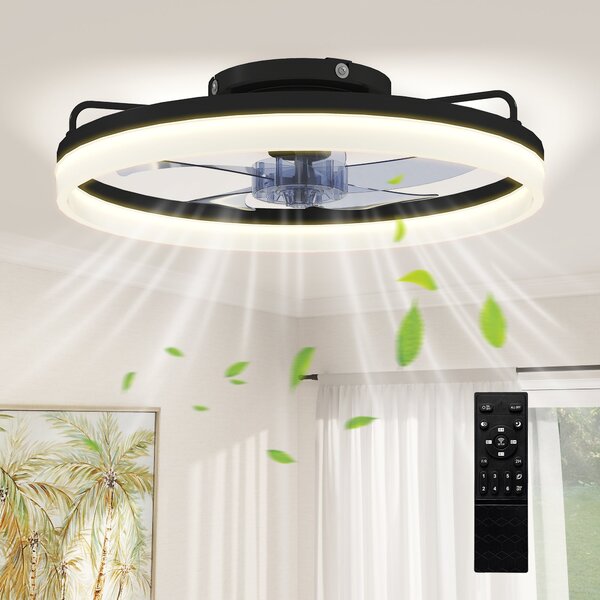 HOMCOM stropní ventilátor s LED 40 W, reverzní DC motor, tichý, dálkové ovládání, 6 rychlostí, 3 barvy světla, časovač, do obývacího pokoje, Ø50 cm, č