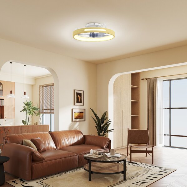 HOMCOM 49 cm LED stropní ventilátor se světlem, 40 W, reverzní DC motor, tichý chod, dálkové ovládání, 6 rychlostí, 3 teploty světla, časovač — přírod