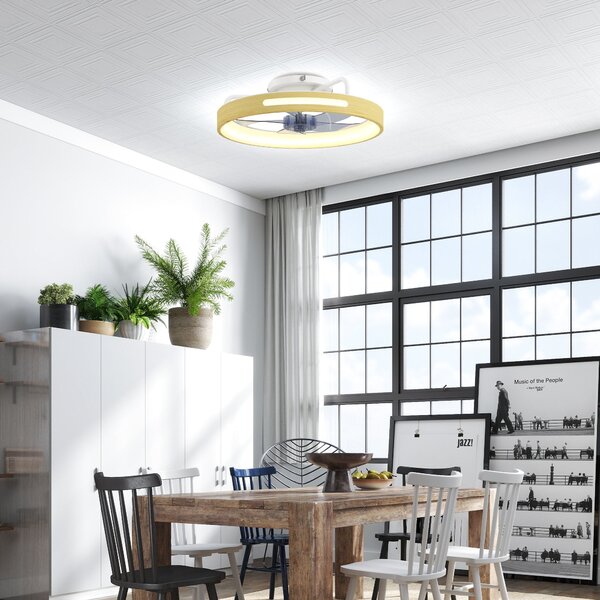 HOMCOM 49 cm LED stropní ventilátor se světlem, 40 W, reverzní DC motor, tichý chod, dálkové ovládání, 6 rychlostí, 3 teploty světla, časovač — přírod