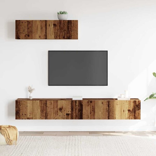 Sada 3 kusů nástěnné TV skříňka starého dřeva kompozitní dřevo 3329205