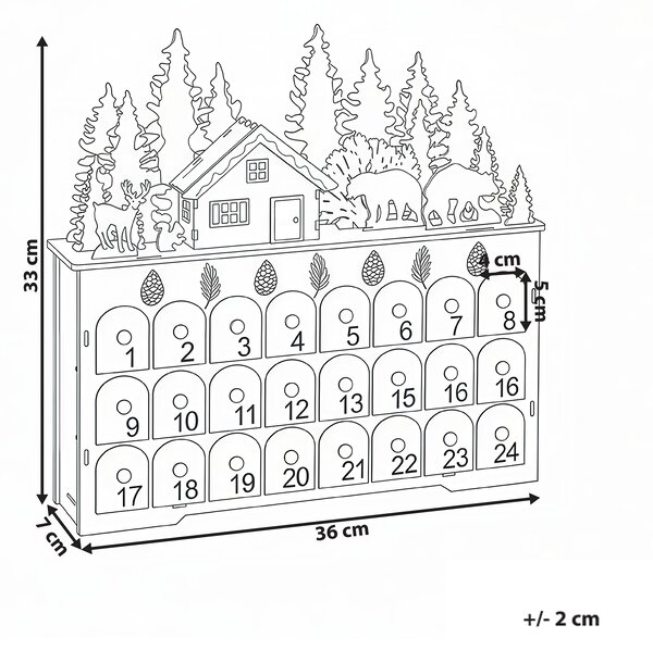 Vánoční dekorace LED HELIN 33 cm Adventní kalendář Světle hnědá