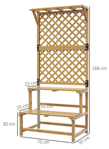 Dřevěný stojan na rostliny Outsunny, 2 patra, venkovní držák s treláží pro zahradu, terasu, 75x50x166 cm, přírodní | Aosom