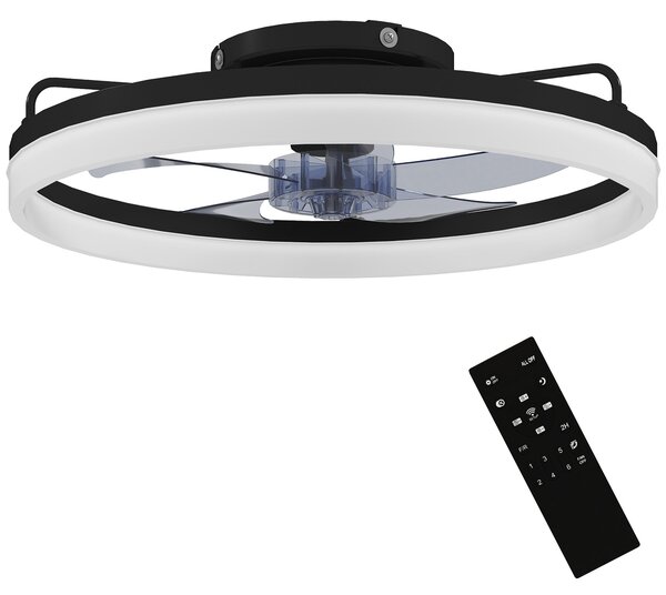 HOMCOM stropní ventilátor s LED 40 W, reverzní DC motor, tichý, dálkové ovládání, 6 rychlostí, 3 barvy světla, časovač, do obývacího pokoje, Ø50 cm, č