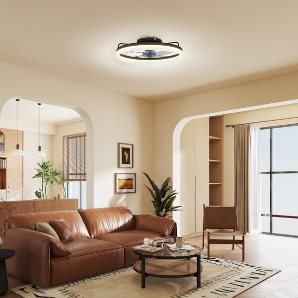 HOMCOM stropní ventilátor s LED 40 W, reverzní DC motor, tichý, dálkové ovládání, 6 rychlostí, 3 barvy světla, časovač, do obývacího pokoje, Ø50 cm, č