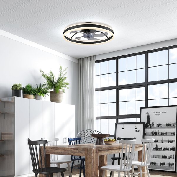 HOMCOM 45W LED stropní ventilátor se světlem, reverzní DC motor, tichý, dálkové ovládání, 6 rychlostí, 3 barevné teploty, časovač, Ø50 cm, černý | Aos