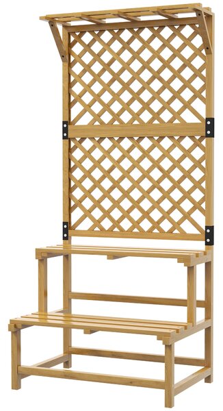 Dřevěný stojan na rostliny Outsunny, 2 patra, venkovní držák s treláží pro zahradu, terasu, 75x50x166 cm, přírodní | Aosom