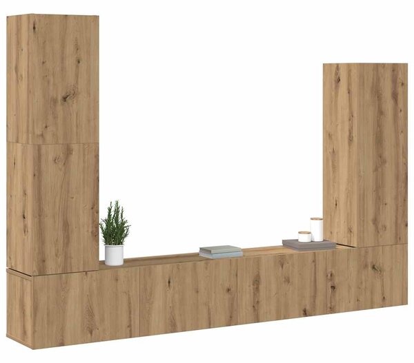 Sada 4 kusů nástěnné TV skříňka dub artisan kompozitní dřevo 3329218