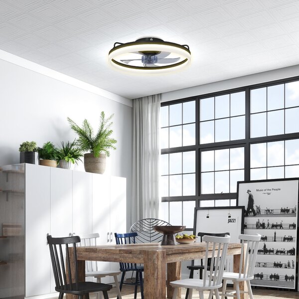 HOMCOM stropní ventilátor s LED 40 W, reverzní DC motor, tichý, dálkové ovládání, 6 rychlostí, 3 barvy světla, časovač, do obývacího pokoje, Ø50 cm, č