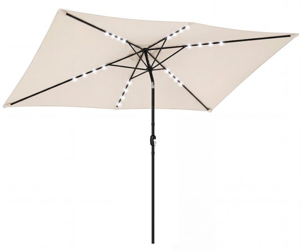 Outsunny venkovní slunečník 2,90 × 2,50 m, 24 solárních LED, naklápěcí, kovová tyč, krémový | Aosom