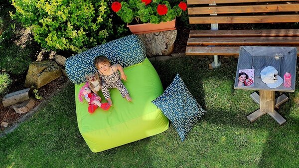 SakyPaky sedací vak GAUí a taburet světle růžová