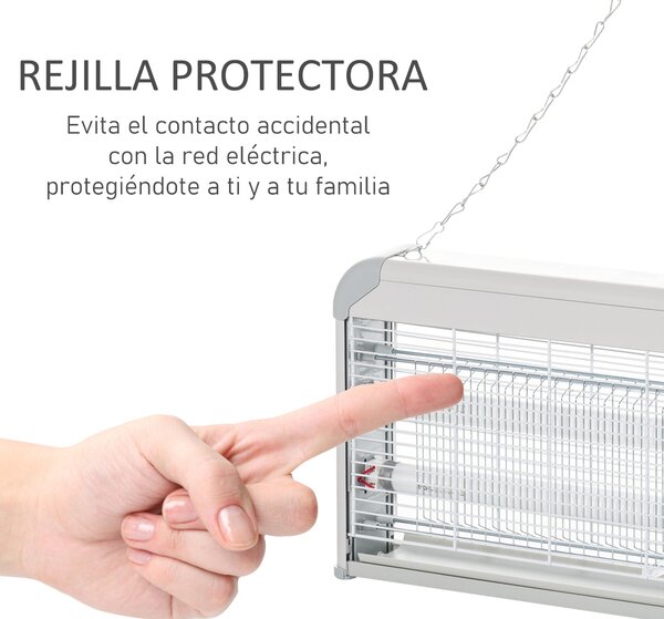Outsunny Elektrická Lampa proti Komárům 30W, Zabíječ Hmyzu pro Interiér s UV Světlem do 60 m² pro Zahradní Terasu a Patio 48,5x8,5x26,5 cm Šedá | Aoso